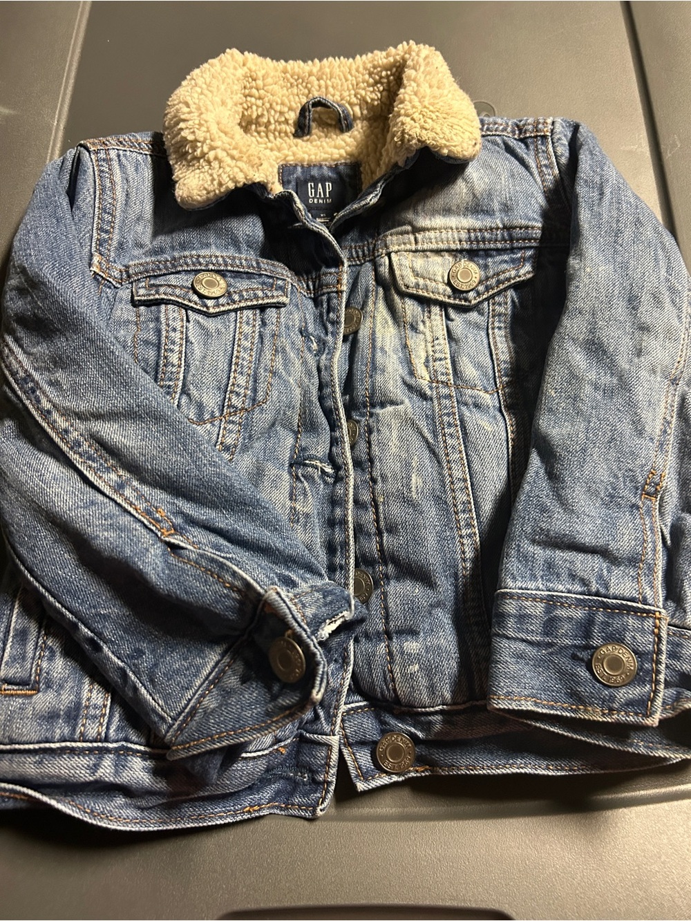 GAP Kids Denim Jacket with Cream Sherpa Collar